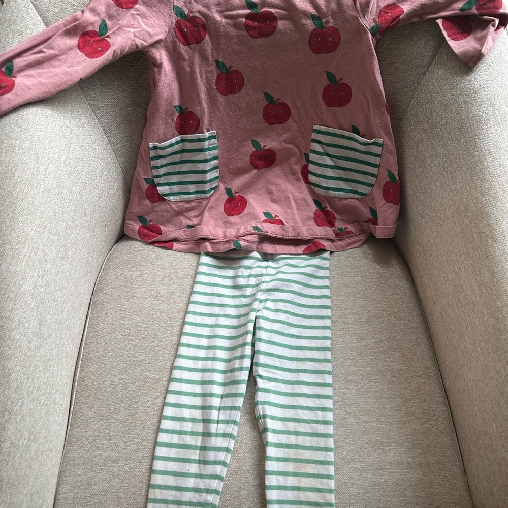 Mini Boden Pink Apple Print Pajama Set with Striped Pants